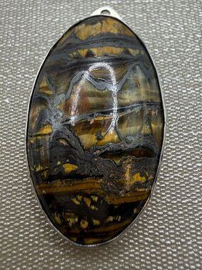 Large Picture Jasper Pendant Scenic Stone Oval Silver Setting Vintage